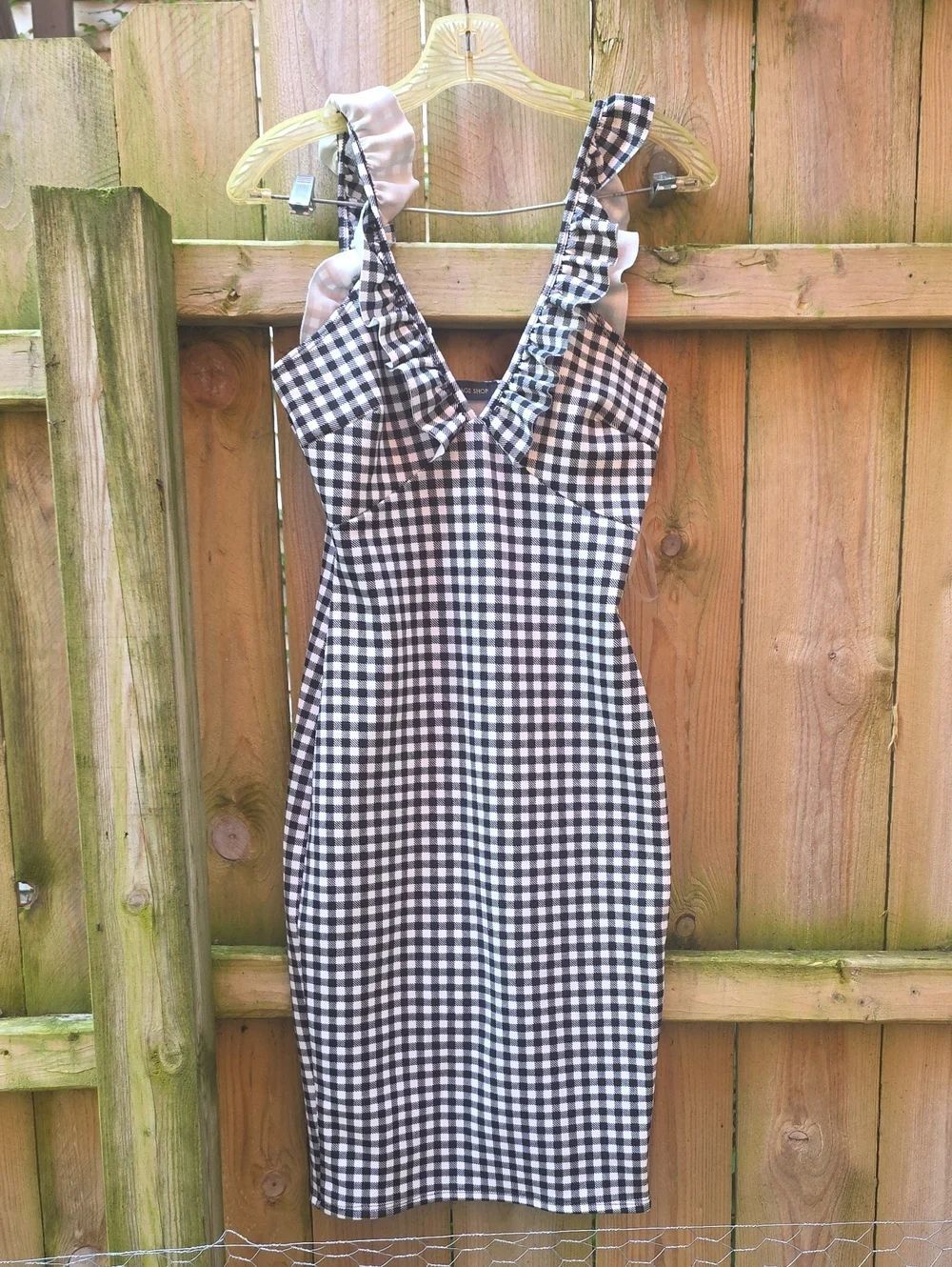The Vintage Shop Black & White Gingham Midi Dress with Ruffle Straps